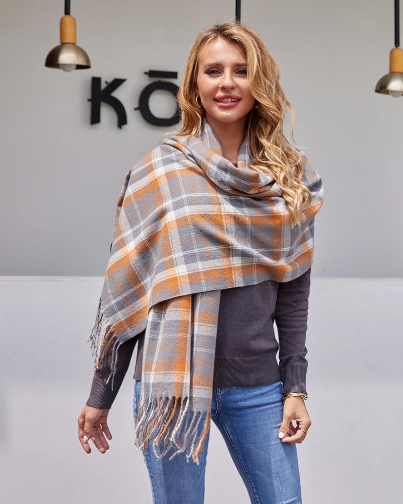Fuinloth Women's Large Plaid Scarf Fashion Long Shawl Wrap for Winter Warm Lightweight - Image 4